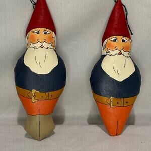 Vintage 90's Handmade & Painted Lot of 2 Gnome Ornaments, Gorgeous!